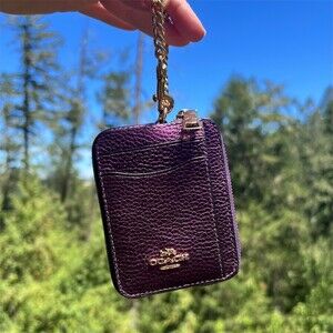 COACH Metallic Purple Zip Card Case Cardholder Wallet ID Holder Gold Hardware